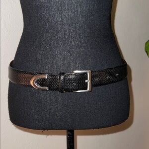 FOOTJOY Women’s Black Leather Belt Silver Tone Solid Brass Buckle Made in Italy